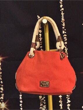 Dooney & Bourke Red Canvas Hobo with Rope Handles